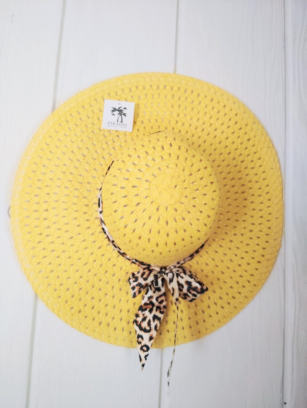 NWT!! Yellow Sun Hat with Leopard Bow by Paradise Quality